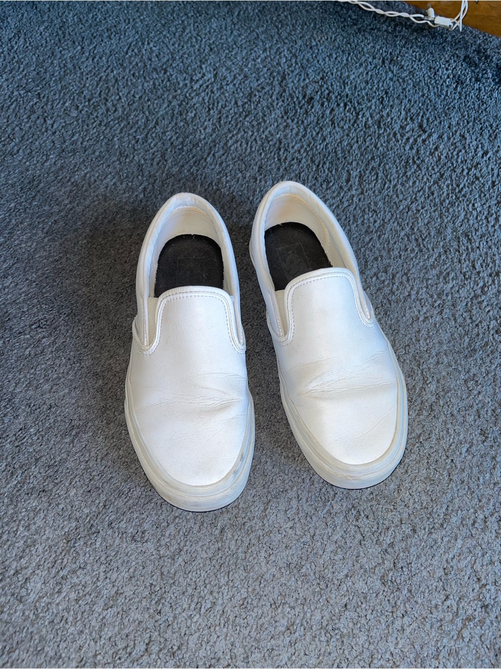 White Leather Slip on Vans